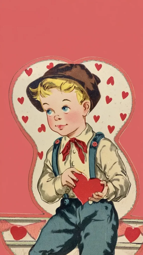vintage boy cartoon figure with heart