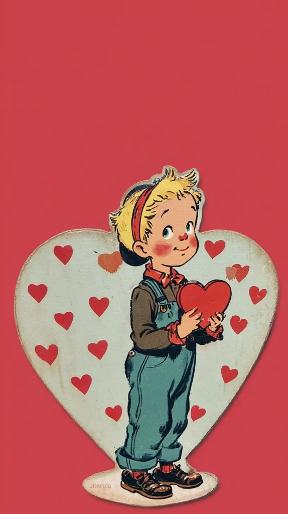 cute little cartoon boy with hearts