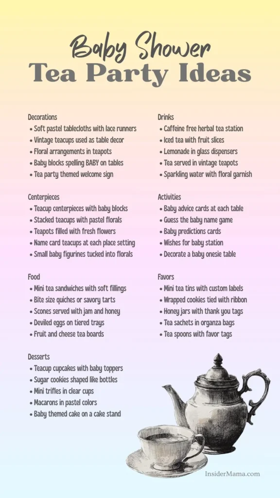 list of tea party baby shower list