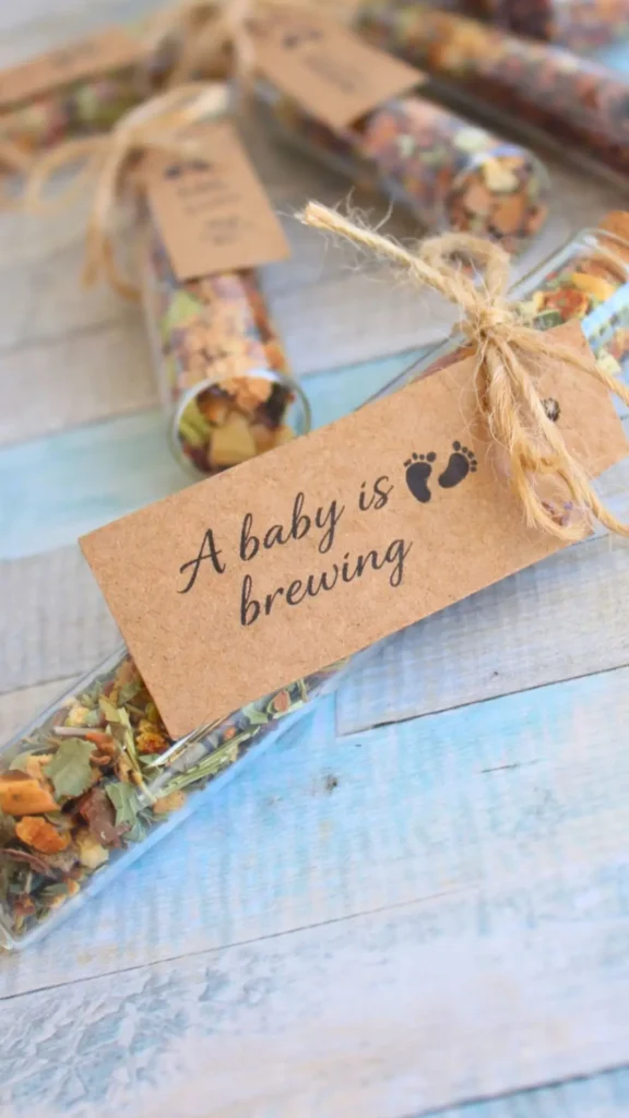 a baby is brewing tea party favor