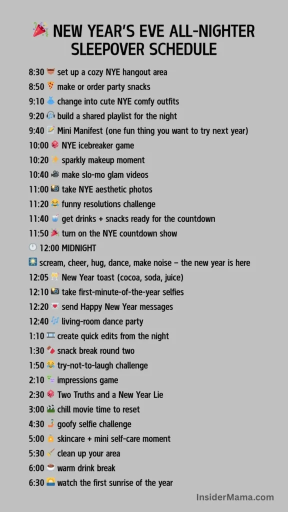New Year's Eve sleepover list