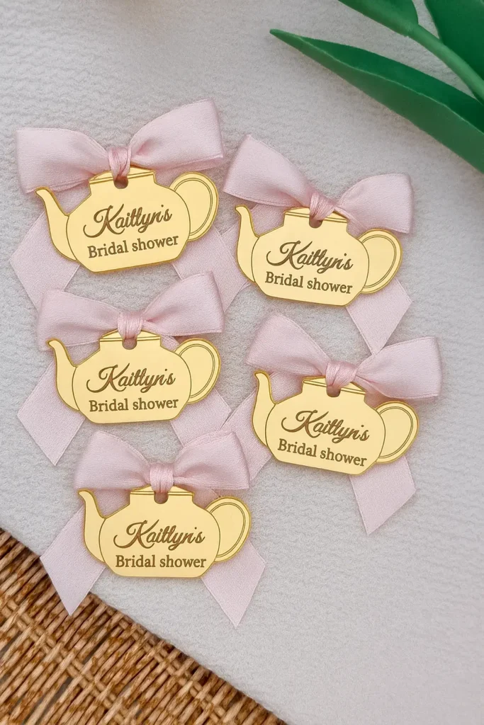 personalized tea kettle bridal shower napkin ring bows