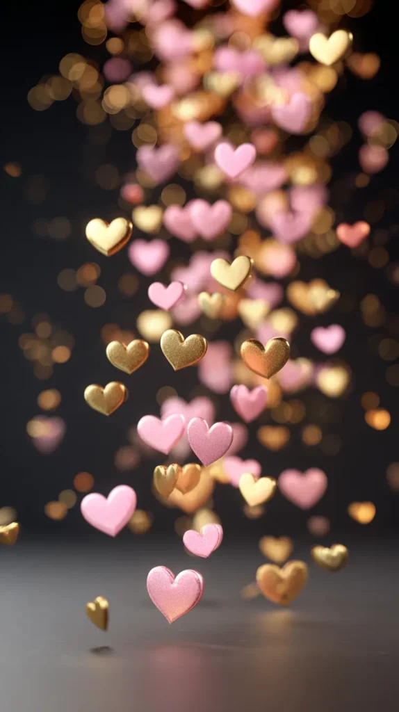 pink and gold hearts, Valentines wallpaper