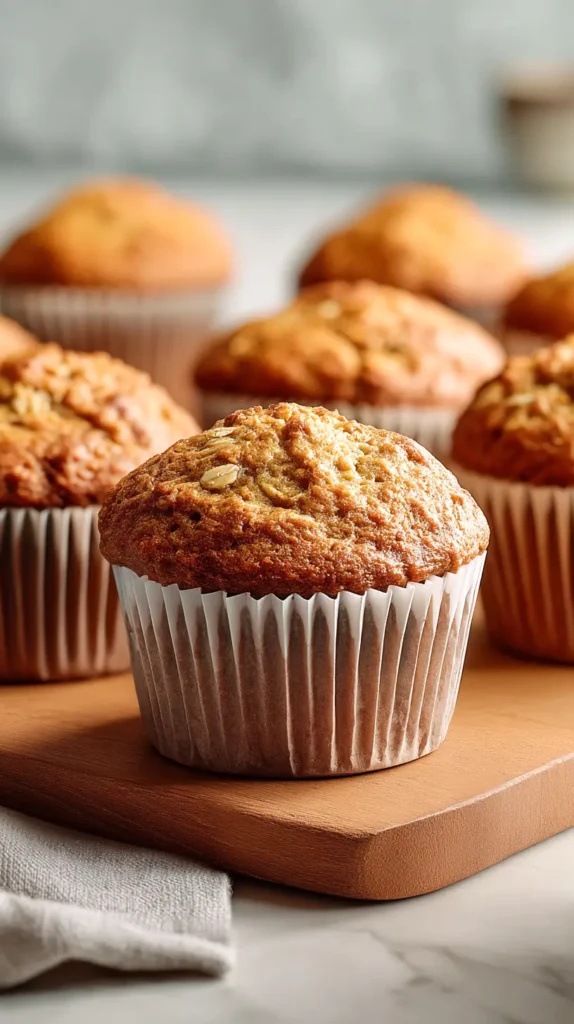 banana oat muffins on wooden cutting board