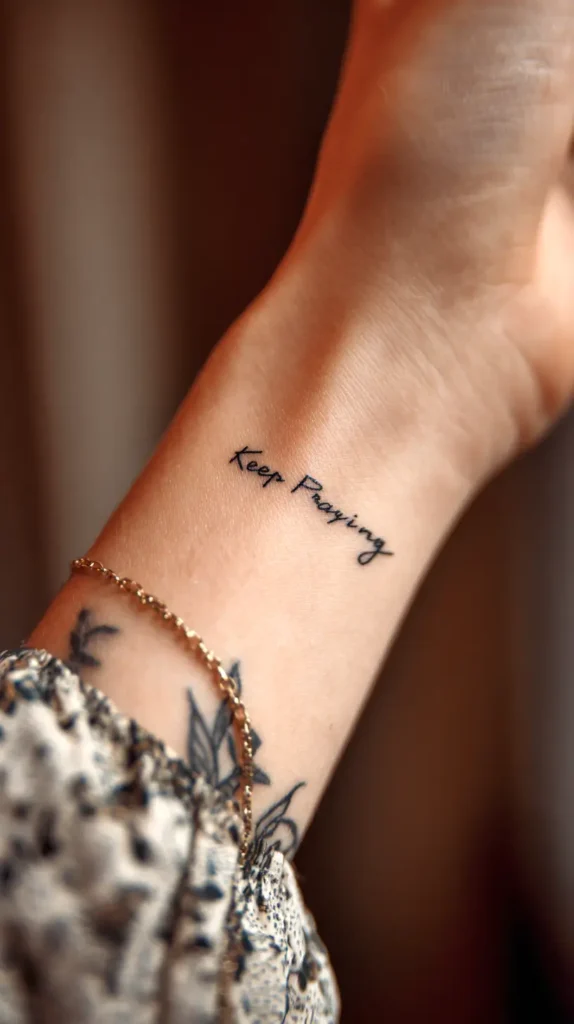 Keep praying wrist tattoo