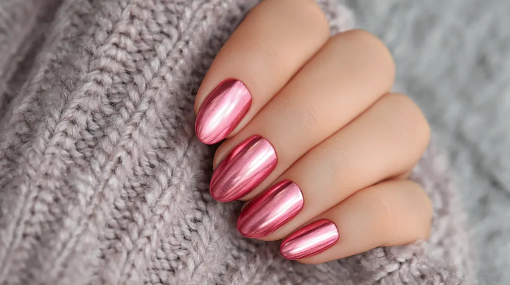 pink chrome manicure