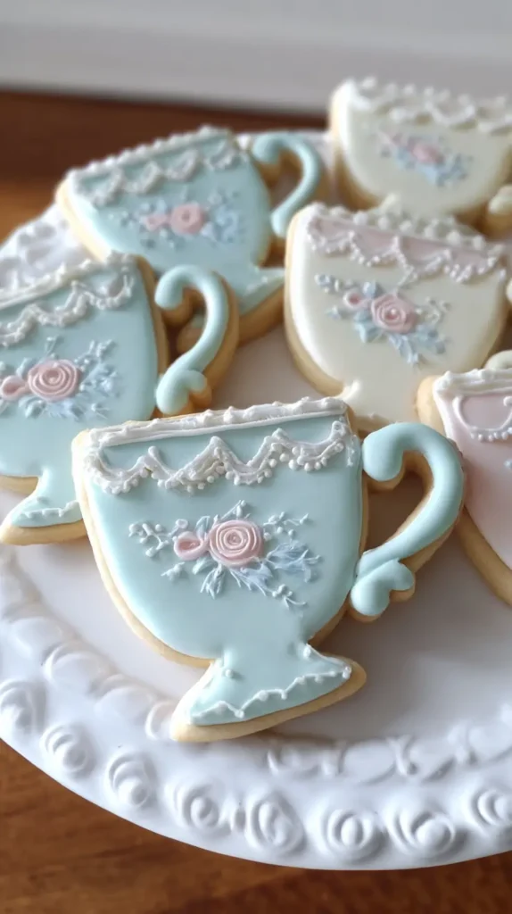 tea cup shaped iced sugar cookies