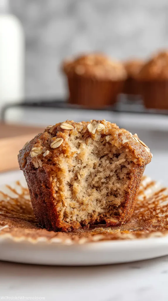 broken open banana oat muffin