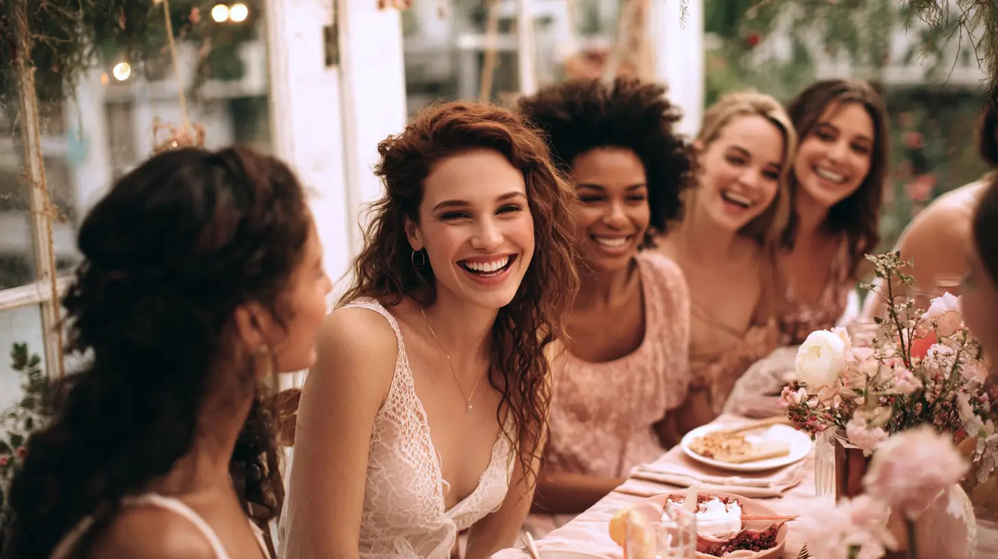 ladies smiling at a long table outside