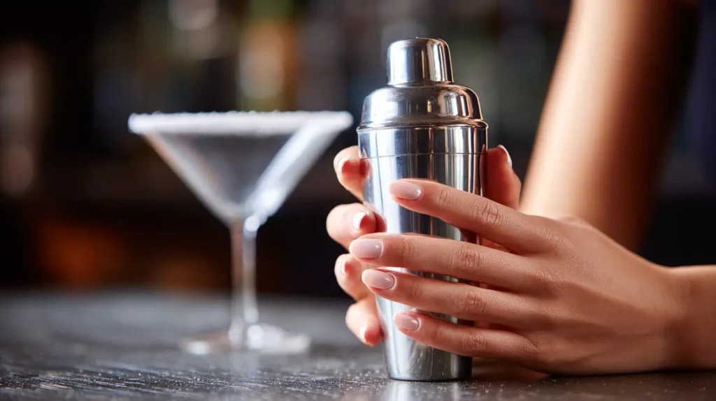 hands with a cocktail shaker