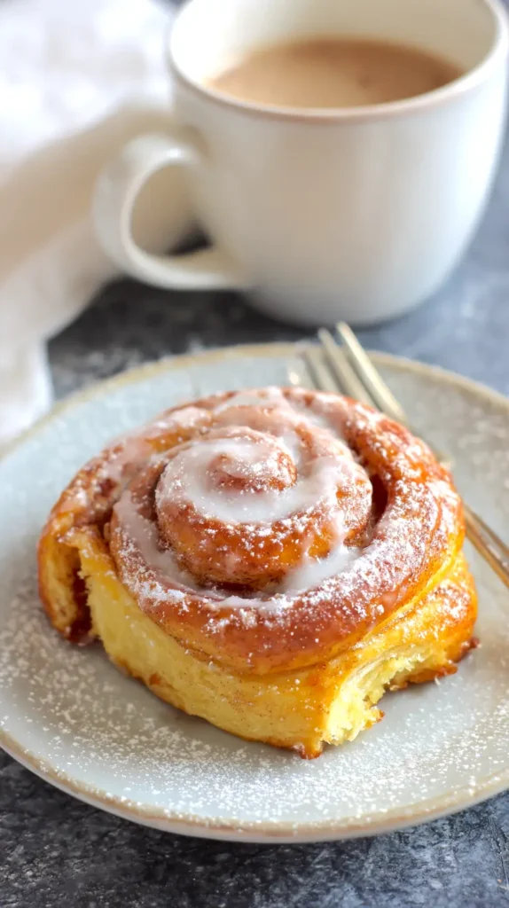 sourdough cinnamon rolls with a mug of coffee