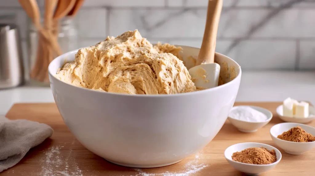 mixing dough in a bowl