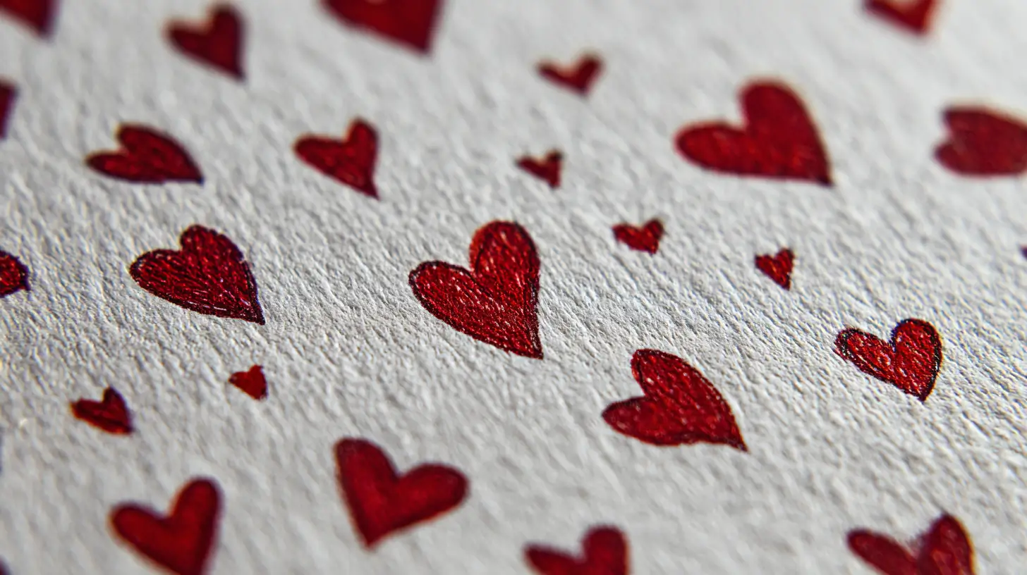 red hearts on a white textured background