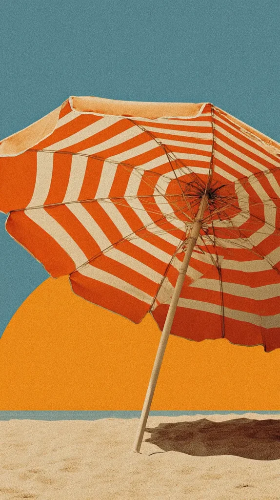 vintage orange and white beach umbrella