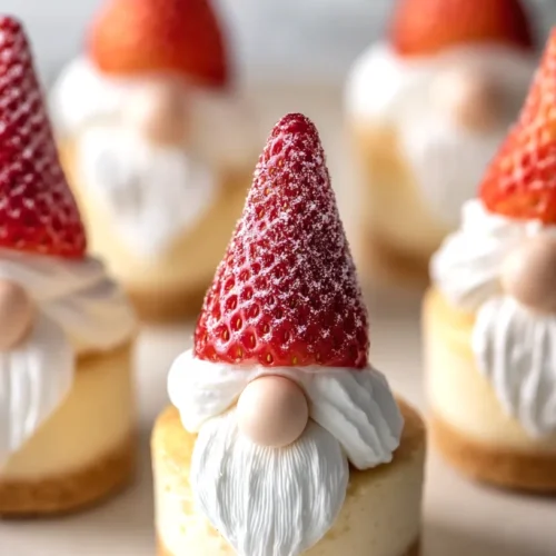 gnome mini cheesecake bites on a white plate
