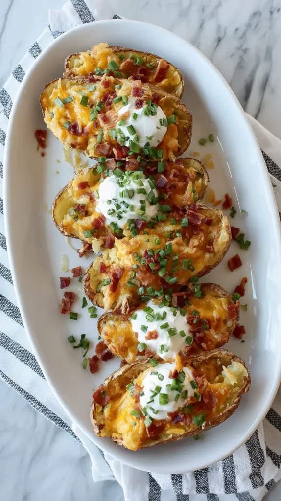 potato skins on long tray