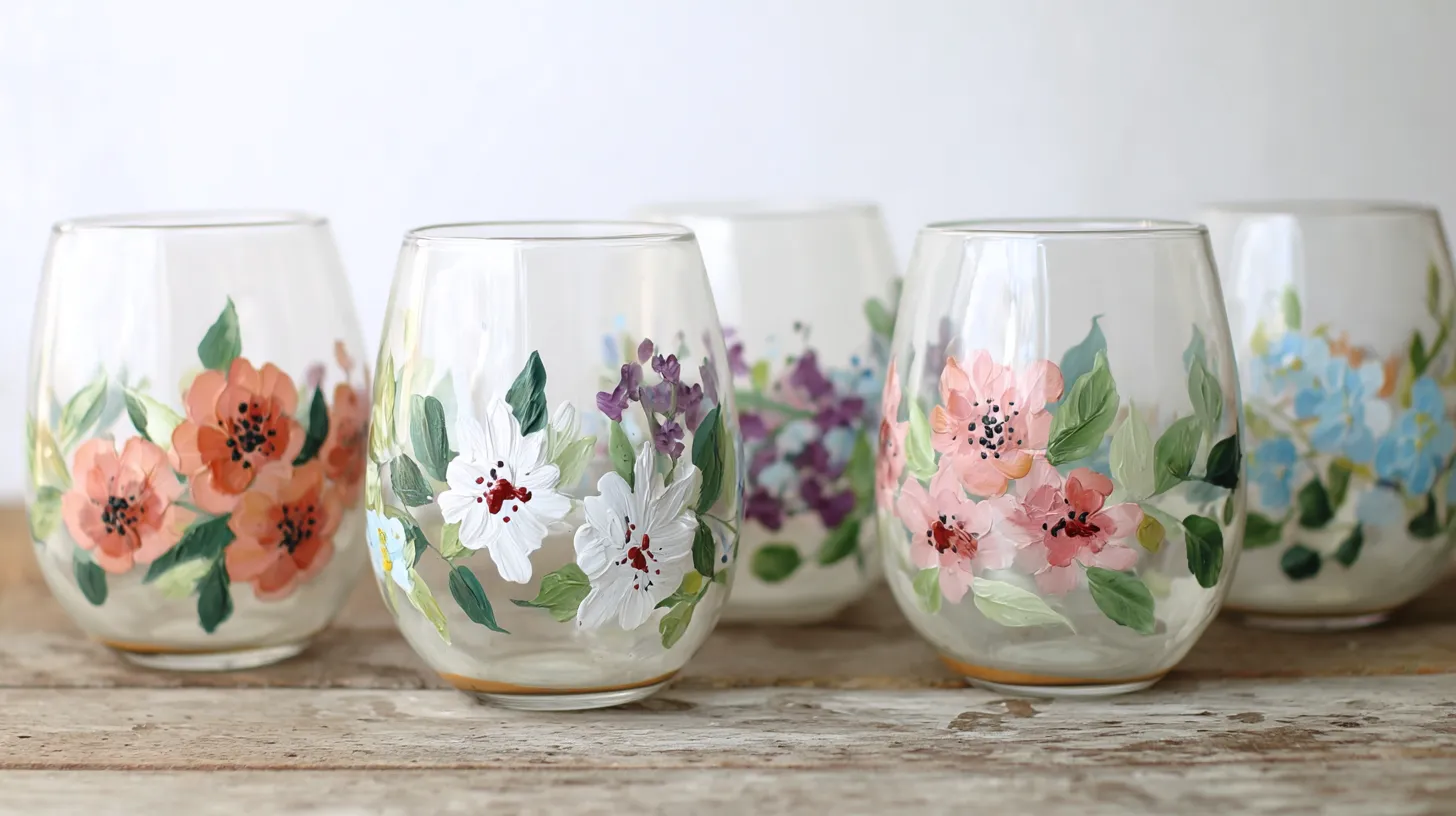 stemless glasses, floral pattern