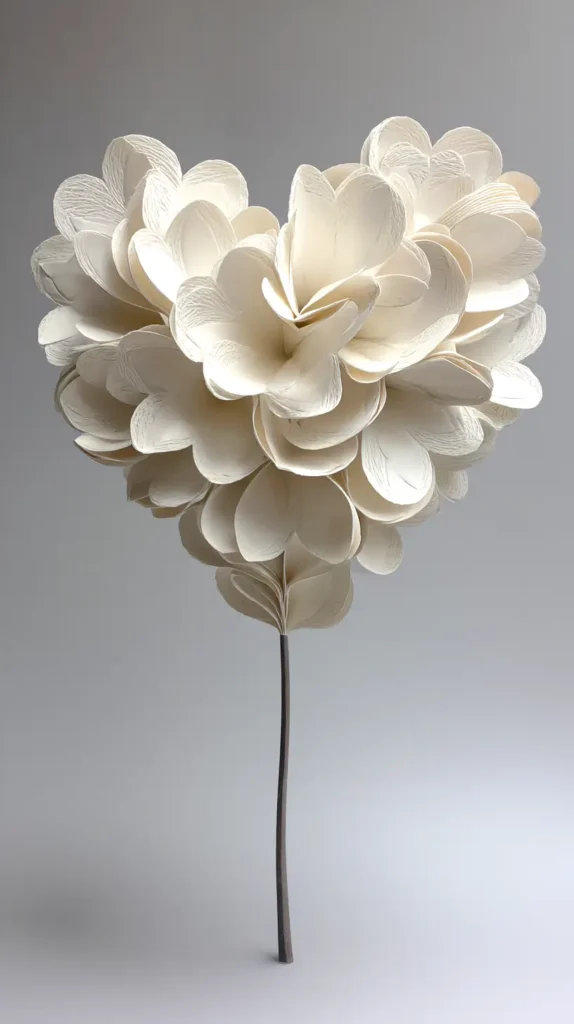 heart-shaped paper white petals, shaped into a heart flower