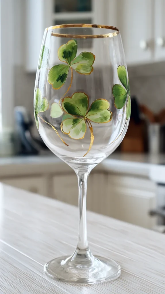 four leaf clover painted wine glass