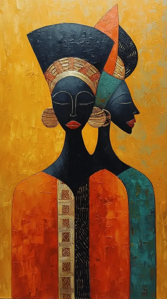 2 women, black skin, abstract image