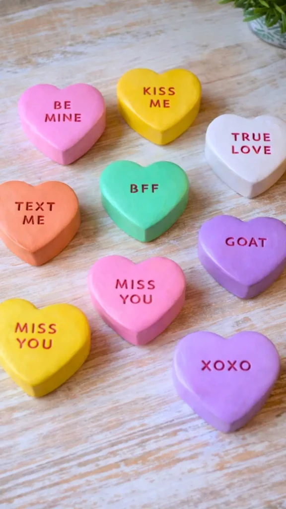 clay crafts, conversation hearts
