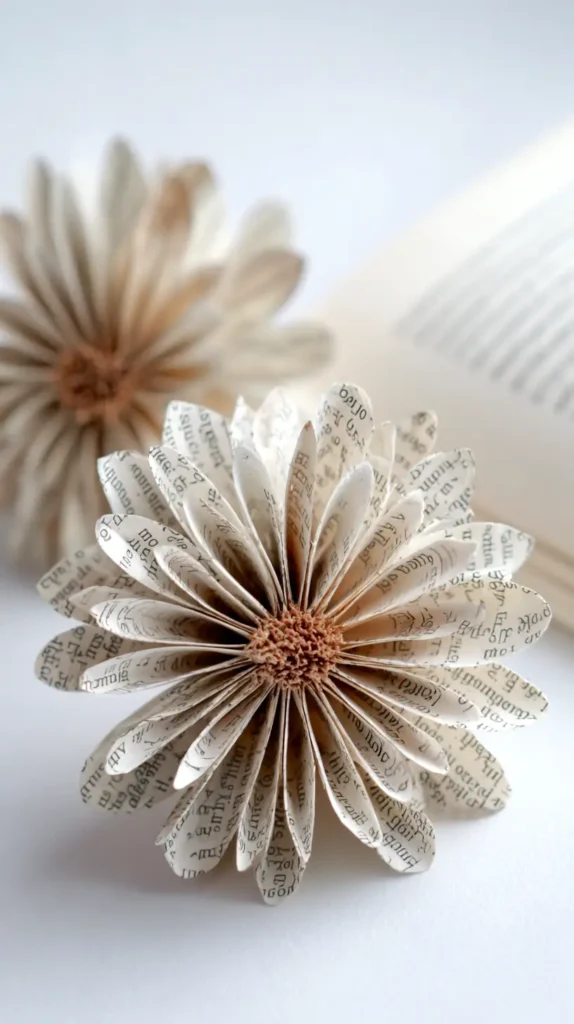 folded book paper pages into a flower