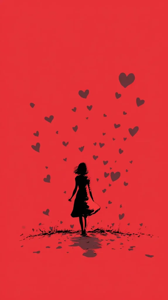 red background, girl silhouette, Valentine wallpaper