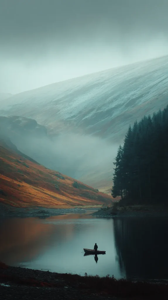 outdoor water landscape, canoe in the water