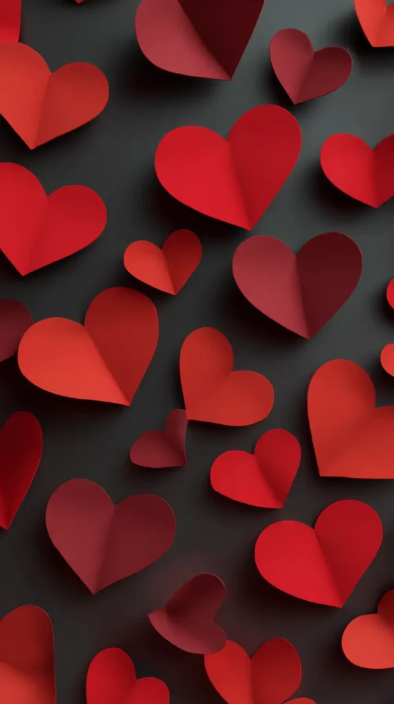 paper folded hearts, on dark gray background