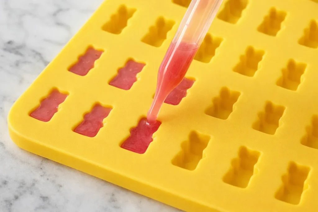 filling a silicone mold with an eyedropper