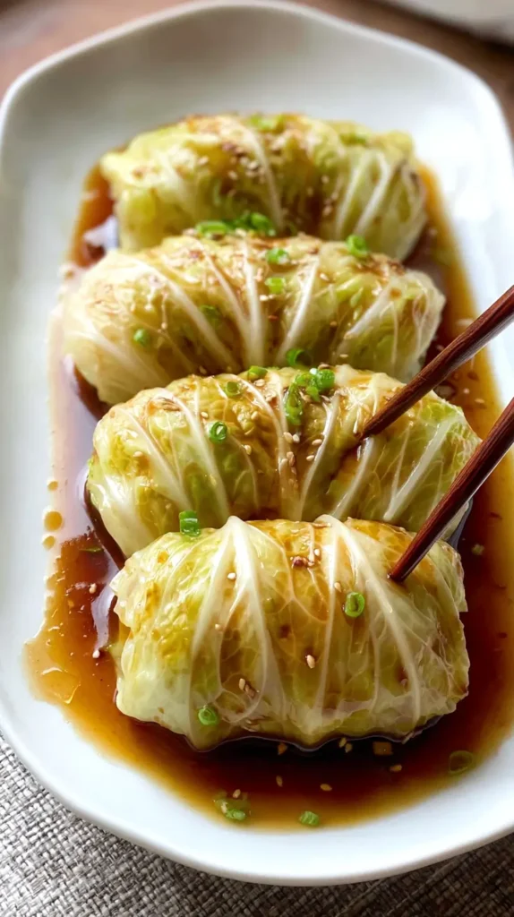 napa cabbage rolls, chop sticks