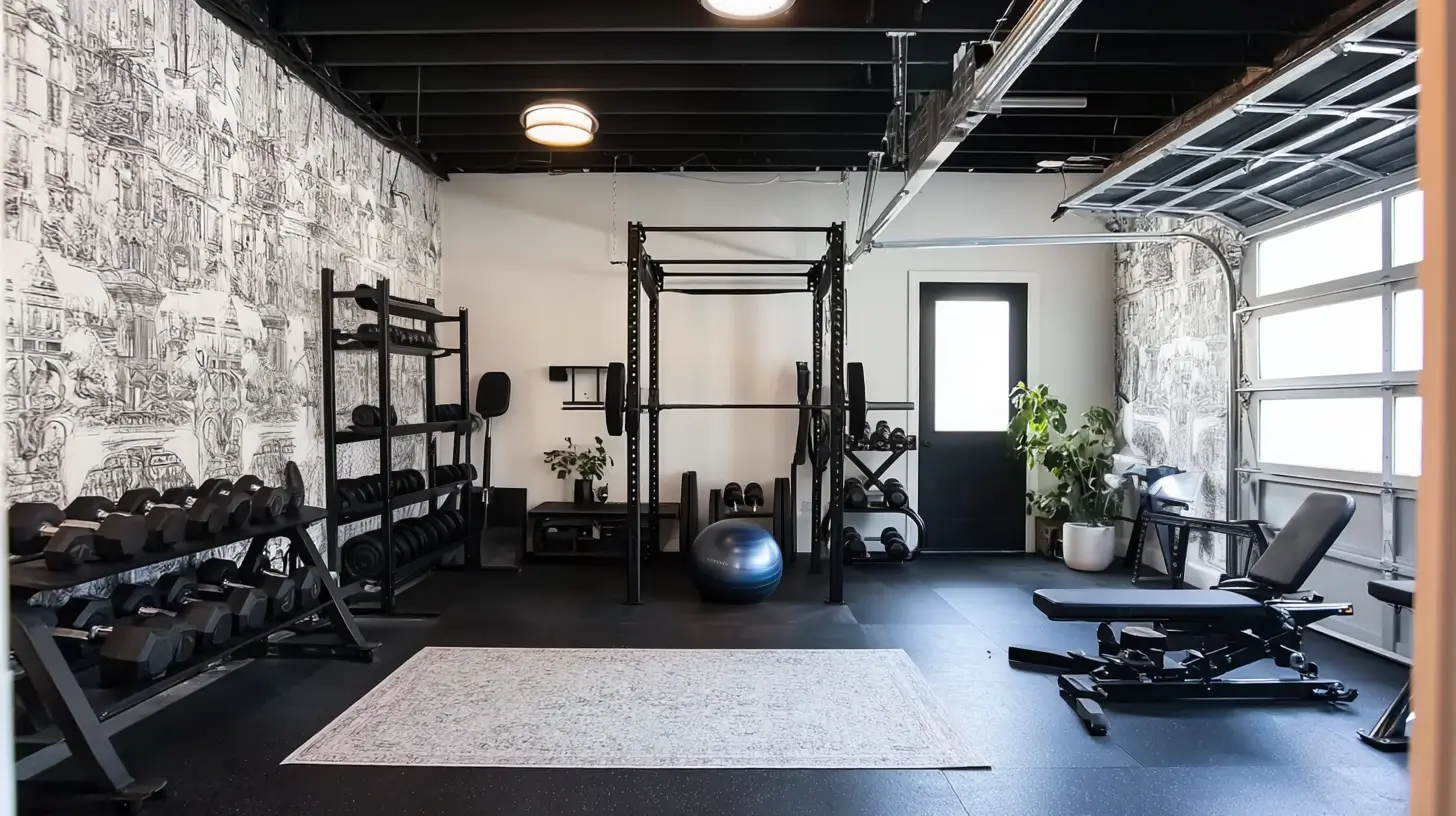 home gym in a converted garage