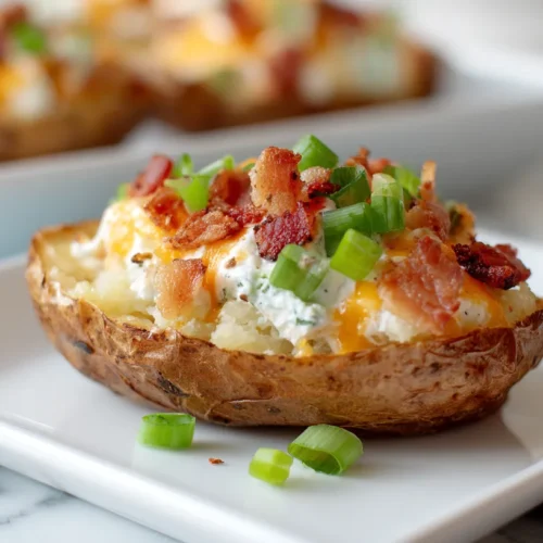 single potato skin on a white plate