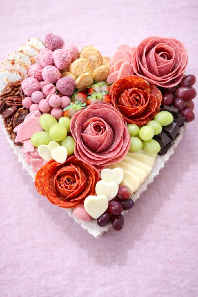 Valentine grazing boards, heart-shaped