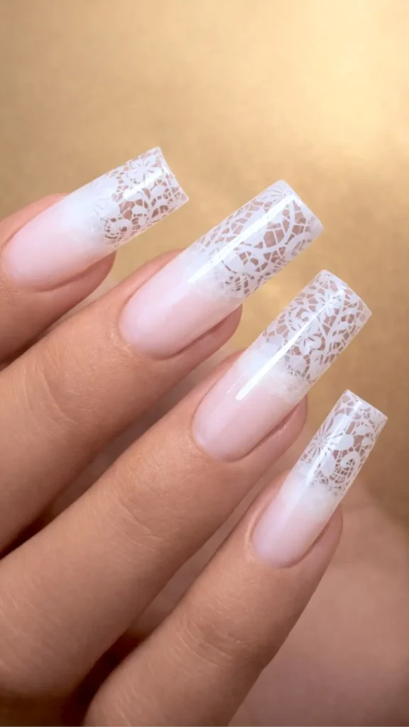 lace nails, silver accents