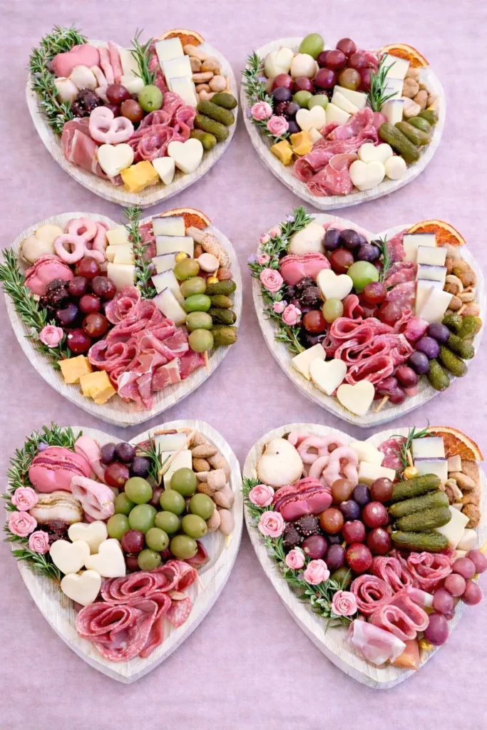 Valentine grazing boards, mini individual heart shaped boards