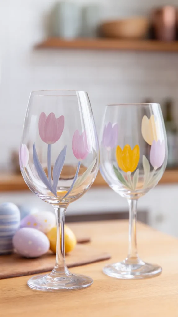 floral pattern, wine glass painting