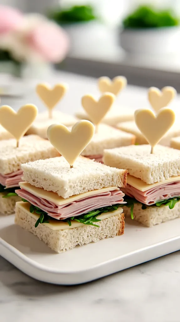 ham and Gruyere cheese sandwiches with cheese-shaped heart