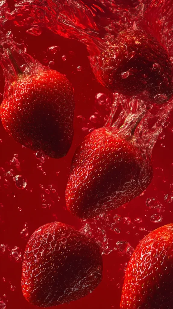 strawberries plunging into and under the water