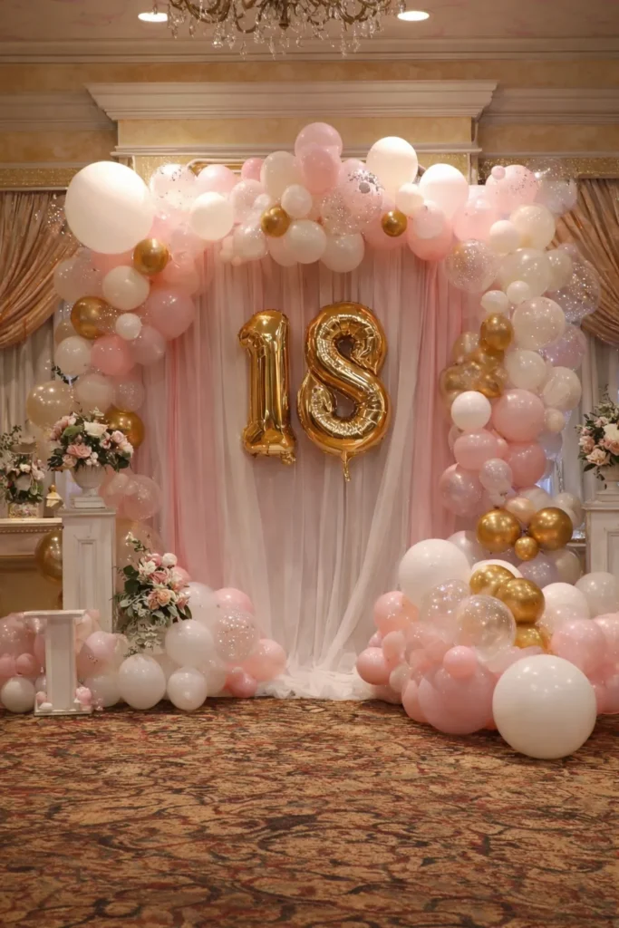 18th birthday party ideas for a girl with a photo backdrop