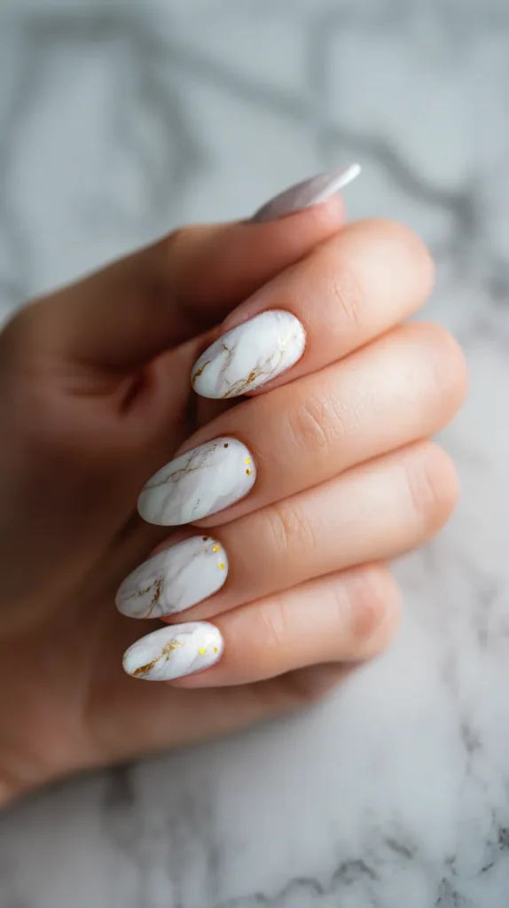 white marble manicure on a female hand