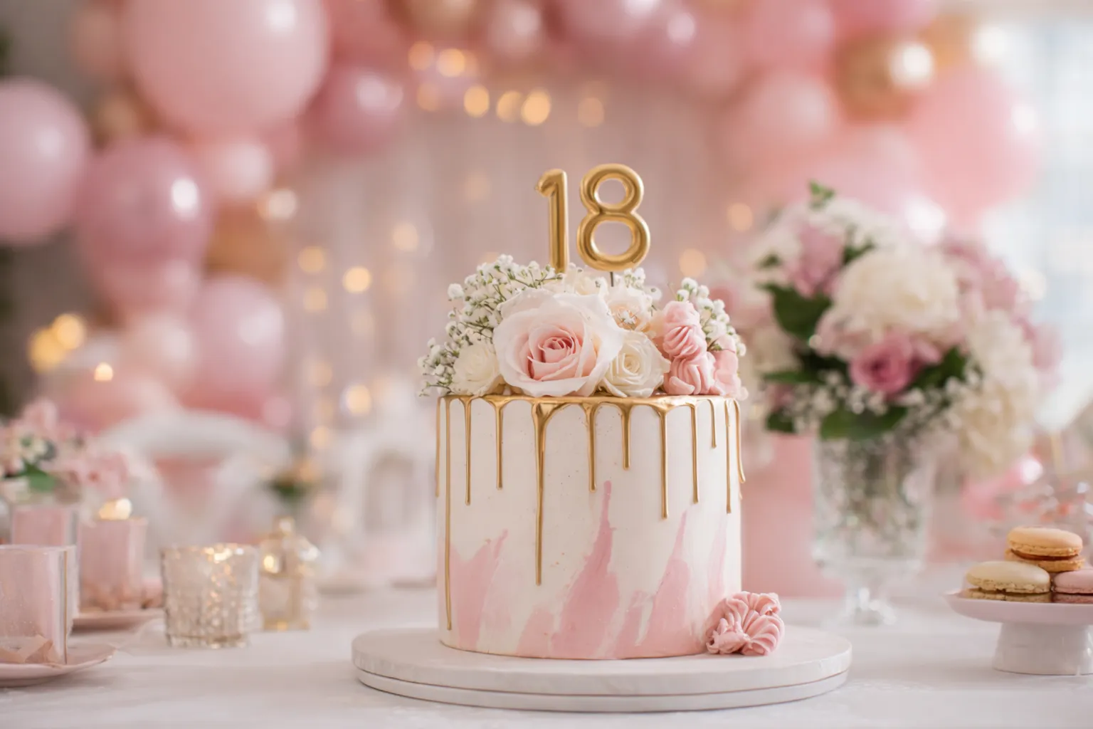 18th birthday cake, pink, girly, gold