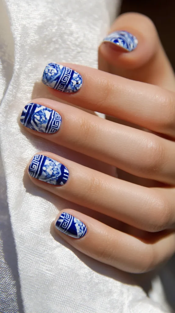 blue greek goddess nail ideas