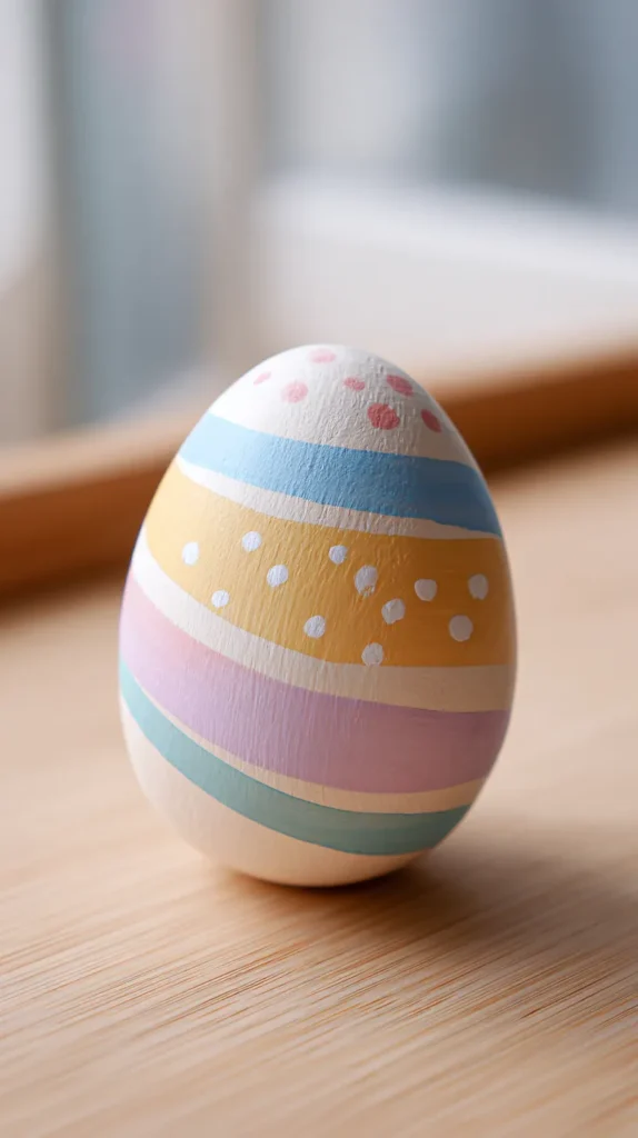 painted wooden egg with pastel colors