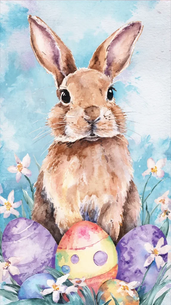watercolor brown bunny Easter