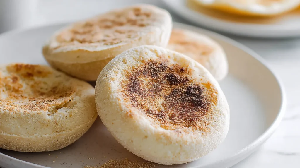 sourdough English muffins on a white plate