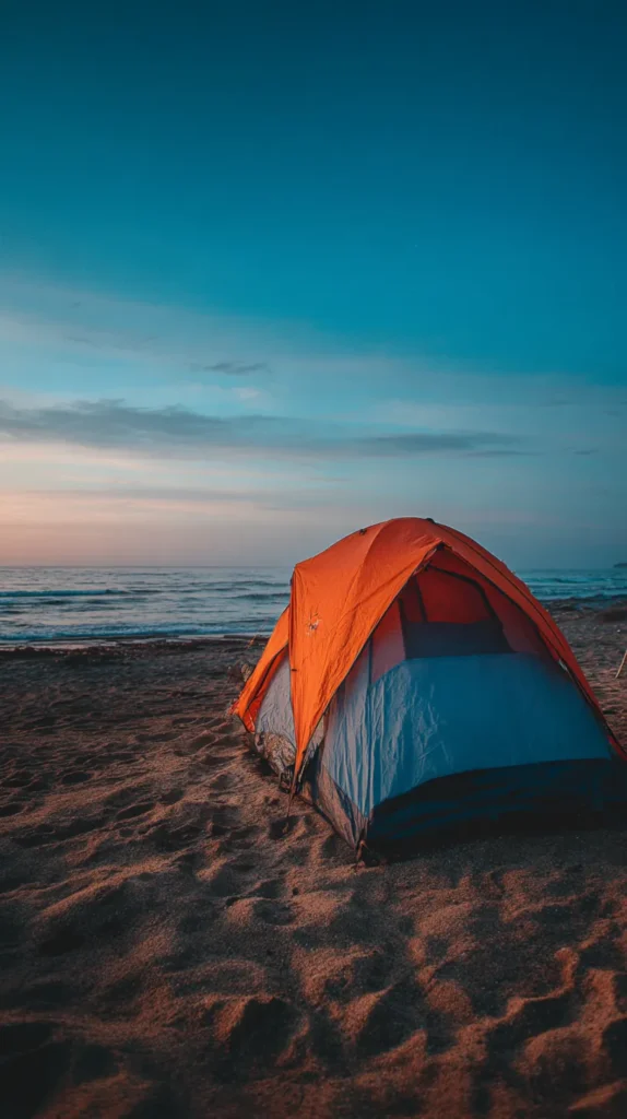 beach camping in a tent