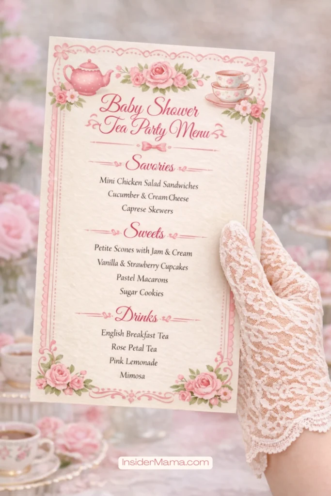 baby shower tea party menu