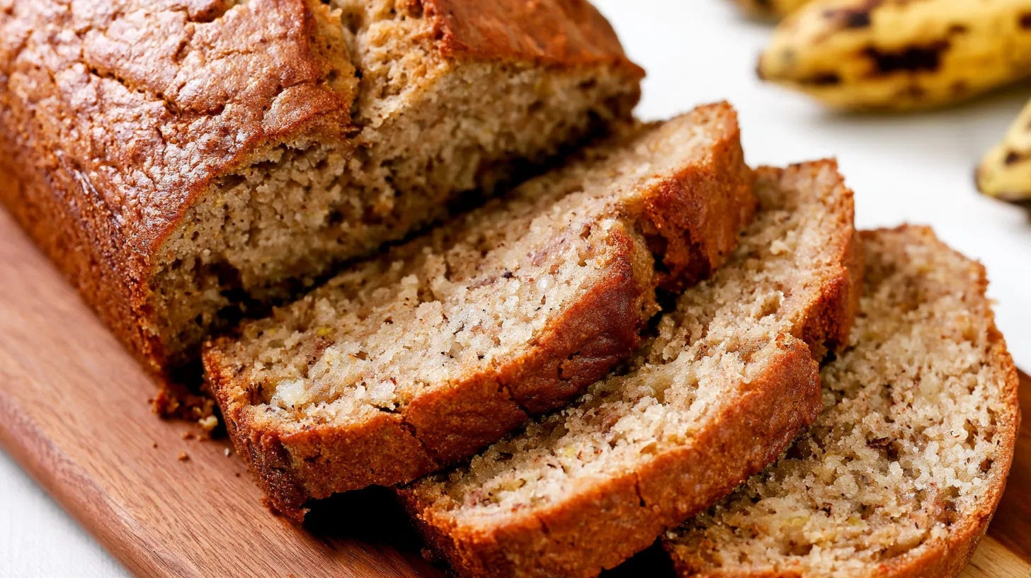 sliced banana bread on a cutting board