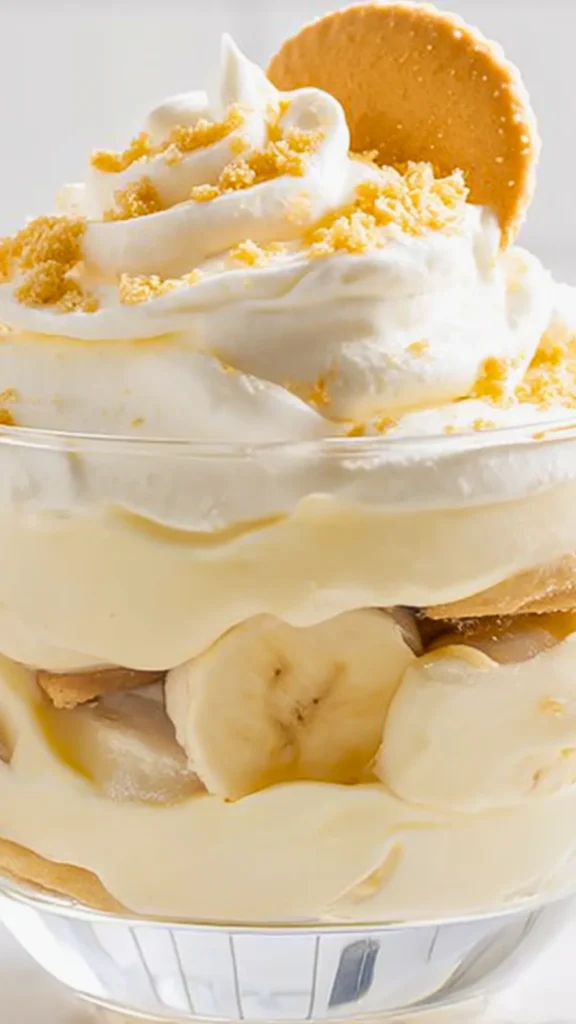 banana pudding in a glass dish